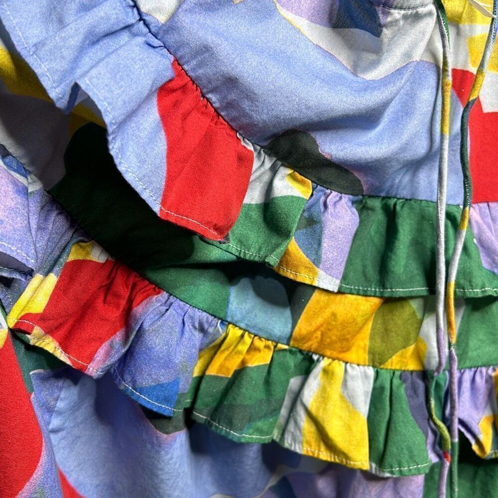 Anthropologie Sleeveless Ruffled Seaside Dress Small Colorful Artsy Splatter - Picture 8 of 8